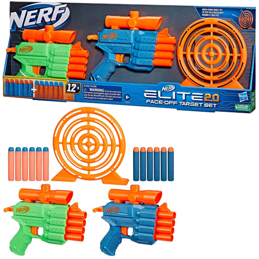 Nerf Elite 2.0 Face Off Target Set,Includes 2 Dart Blasters & Target & 12 Nerf Elite Darts,Toy Foam Blasters for Kids Outdoor Games,Multicolor