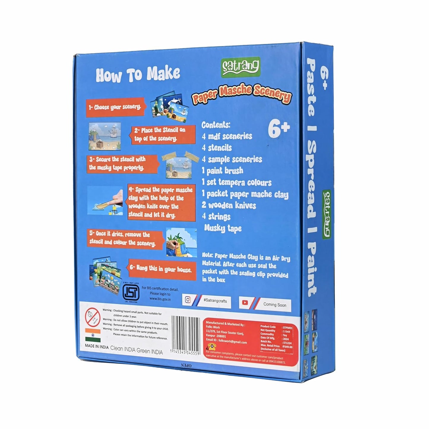 Satrang Paper Mache Scenery Art Kit for Kids, Ages 6+, 4 Scene Sets with Stencils, Paint and Tools, Creative DIY Craft Activity