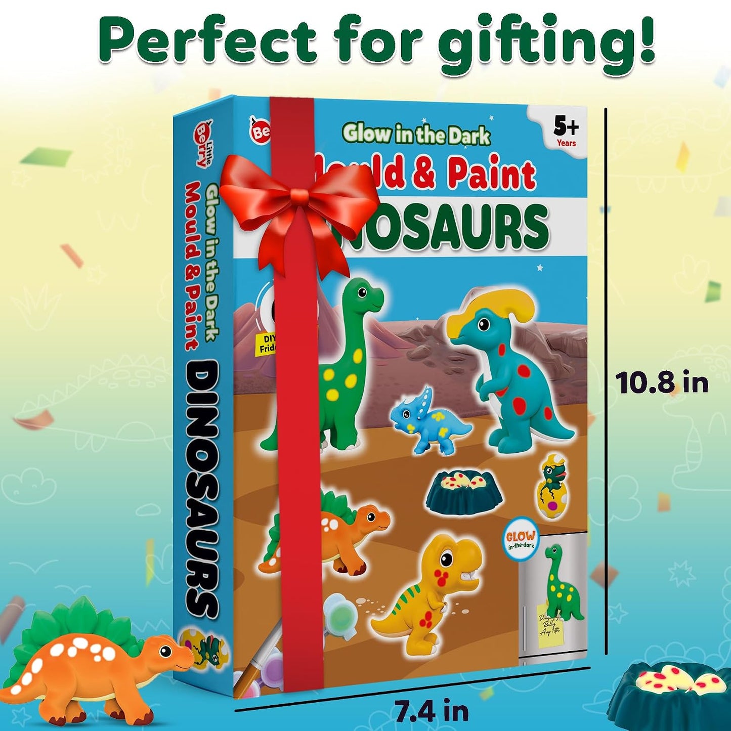 Little Berry DIY Mould and Paint Kit for Kids: Dinosaurs Craft Kit | Make 6 Glow in The Dark Fridge Magnets | Painting Art & Craft Set for Girls & Boys 3-10 Years | DIY Kit for Kids | Gifting Toys