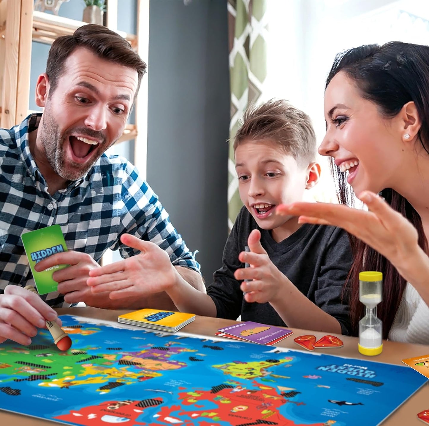 Imagimake Mapology Hidden Quest World Map | Educational Game Age 5+ | World map board game: 110 cards, 40+ swipe & reveal magic patches, super swiper, timer & gems; learn 130+ world features
