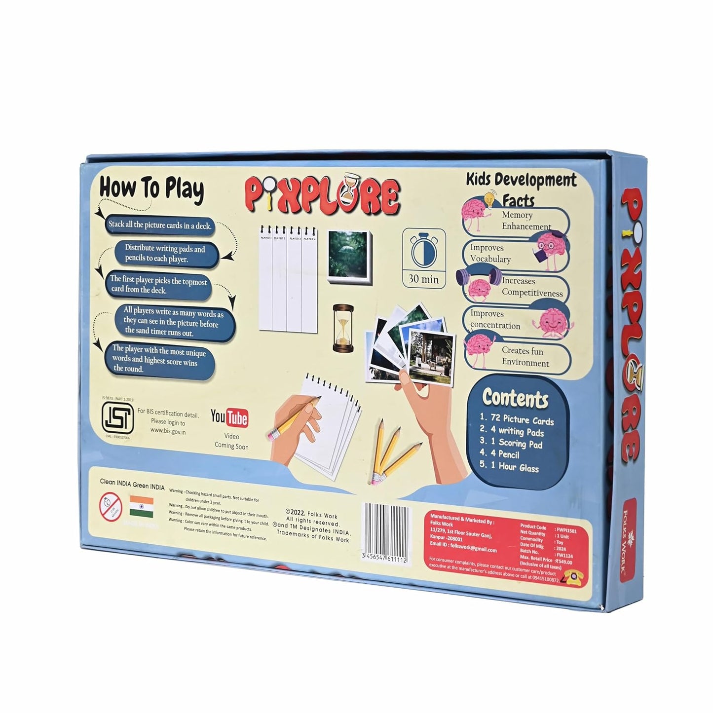 Pixplore Educational Board Game, 2-8 Players, Ages 8+, Memory Enhancement and Vocabulary Building Card Game, 30 Minutes Play Time