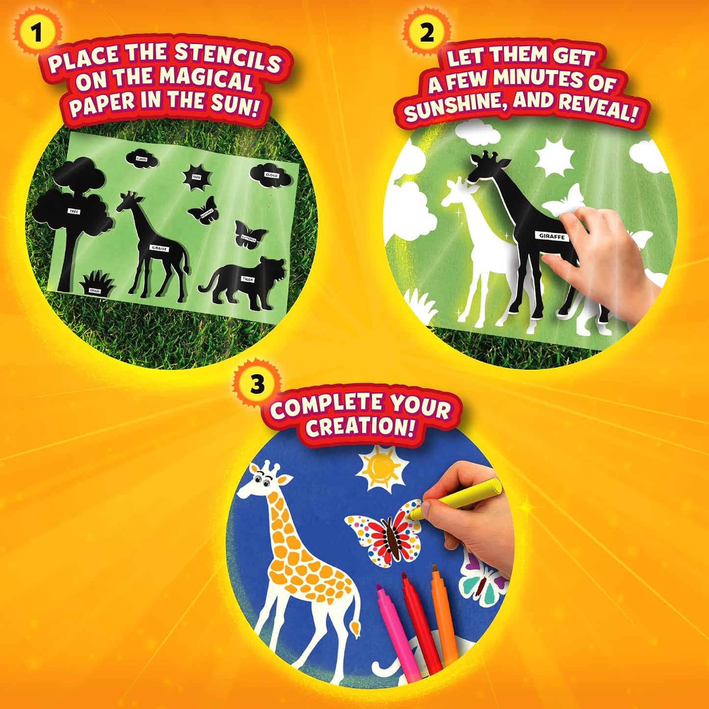 Skillmatics Magical Sun Art Kit – STEM Paper Craft Kit for Kids | Design with Stencils, Create with Sunlight, Colour with Markers, Indoor, Outdoor Play, Gifts for Ages 4-12