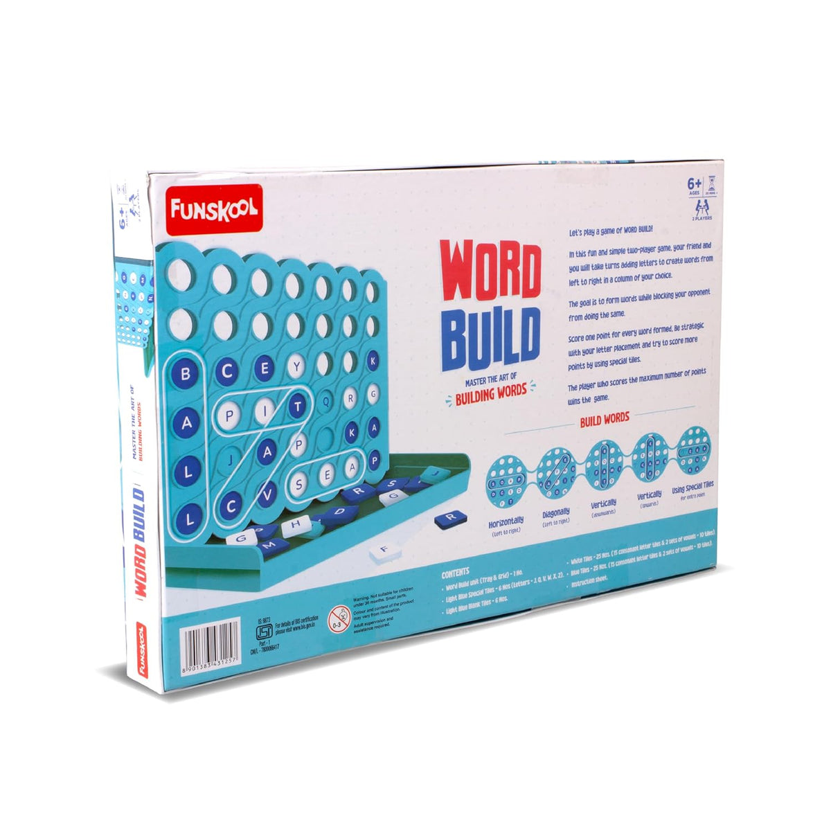 Funskool Word Build, Master The Art of Building Words, Strategy Game, Board Game for Kids, Adults, Educational, 2+ Players, Family Fun, Activity Toy for Childrens, Gift Set for Kid, Ages 6+ Years