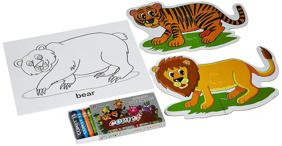 Creative's First Puzzles - Jungle Animals (6 Pieces,Multi-Colour)&Smart Fruits and Vegetables Puzzle, 4 Set of Picture Puzzles with 2 Board,for Kid