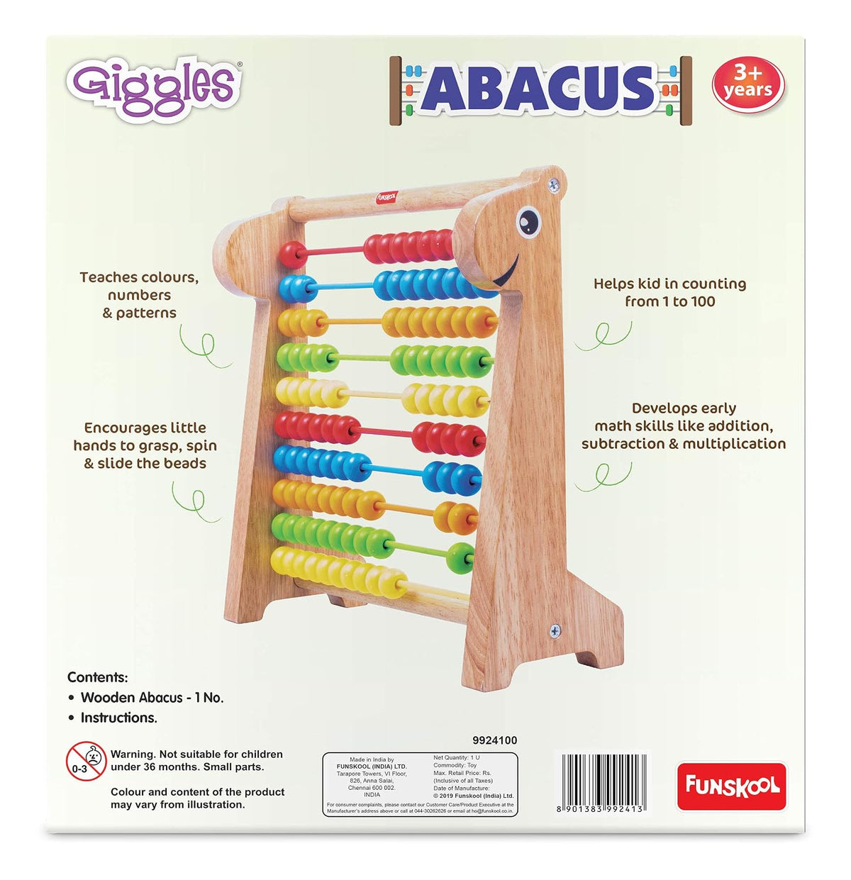 Giggles Funskool Abacus, Educational Counting Toy for Kids, Develops Early Math Skills & Number Recognition, Encourages Learning & Development, Preschool Activity Set, Gift Set for Kid, Ages 3+ Years