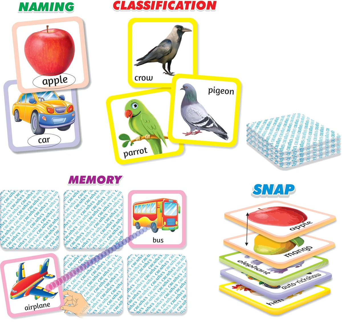 Creative’s Let’s Learn New Words & Classification | Learning Cards Game for Kids | Name, Classification, Memory, Snap Cards Game | Educational Game for Kids | Ages 3 & Up