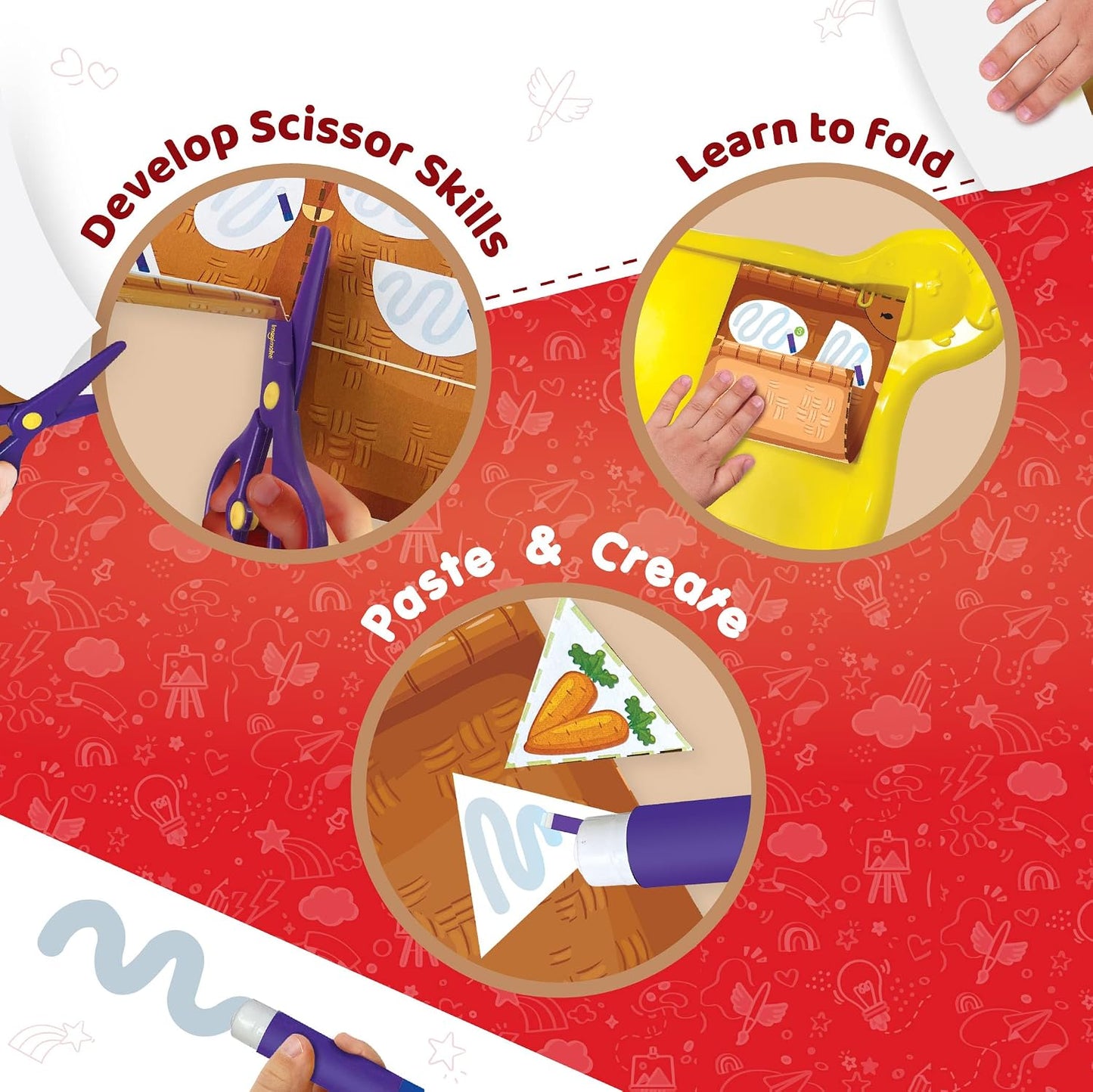 Imagimake My First Craft Kit | Art & Craft Kit | Kids Age 3+ | My first craft kit: 25 activities with child-safe scissor, reusable dough, folding board & glue; learn to cut, fold & paste