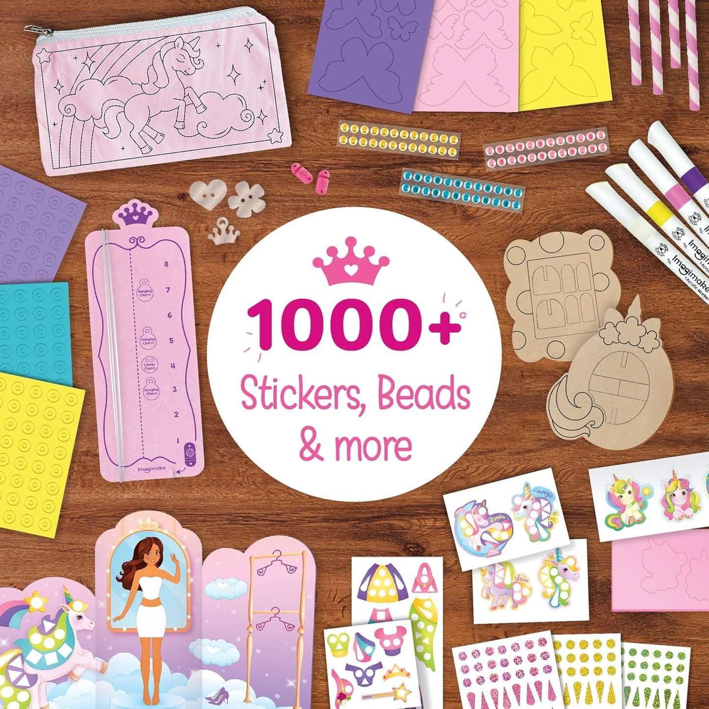 Imagimake Unicorn Craft Kit | Art & Craft Kit | Girls Age 5+ | 20+ activities across 5 crafts—magnetic dress-up, bracelets, photo frame, unicorn pouch & butterfly wands; 1000+ supplies