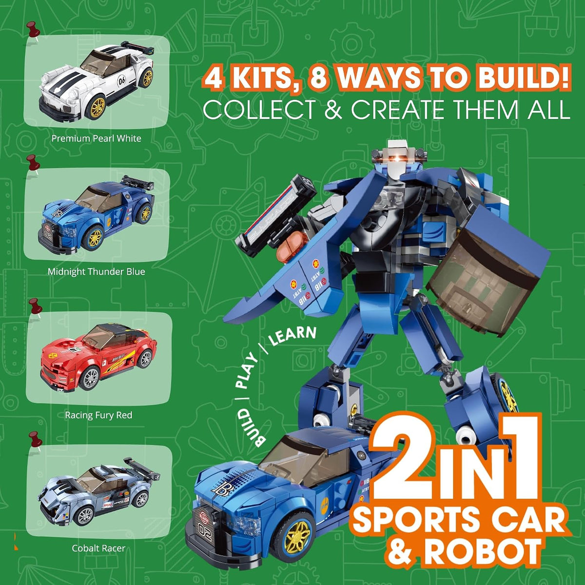 Midnight Thunder Blue 2-in-1 Robot & Sports Car (231 Pieces) | Learn About Machines | Building Block Set for Kids Age 6+ | STEM Educational Toy | Build, Play & Learn