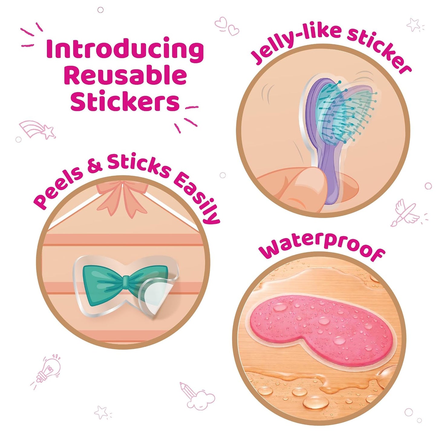 Imagimake Reusable Sticker Hair & Makeup | Pretend Play for Girls | Age 3+ | 150+ waterproof reusable stickers & 6 salon scenes; mess-free hair, makeup & nail styling—perfect travel activity