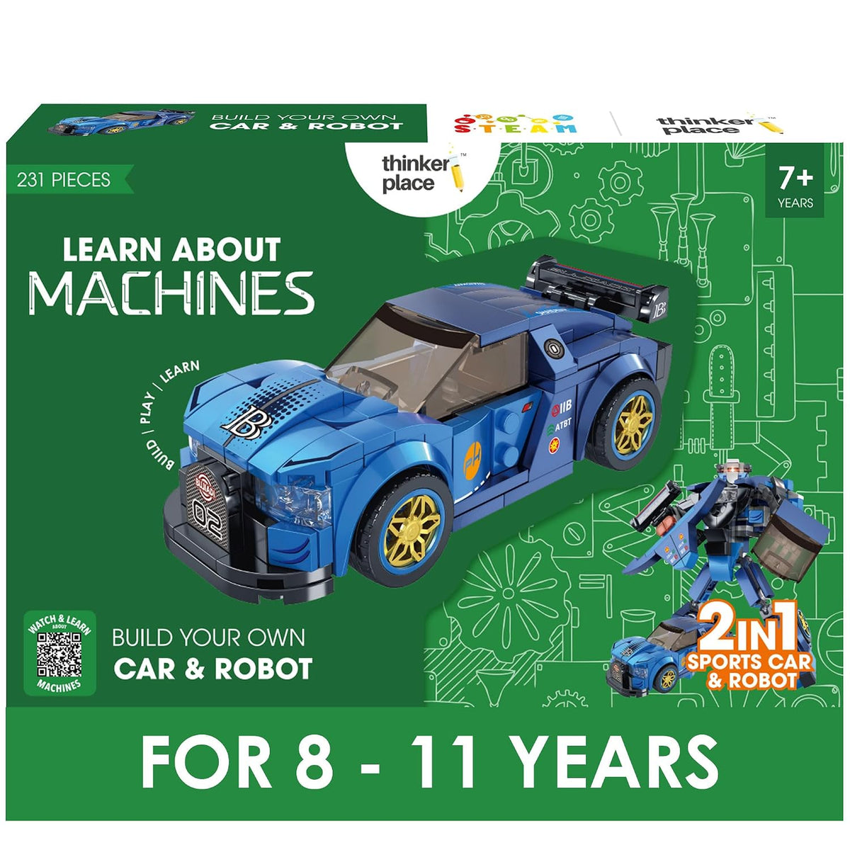 Midnight Thunder Blue 2-in-1 Robot & Sports Car (231 Pieces) | Learn About Machines | Building Block Set for Kids Age 6+ | STEM Educational Toy | Build, Play & Learn