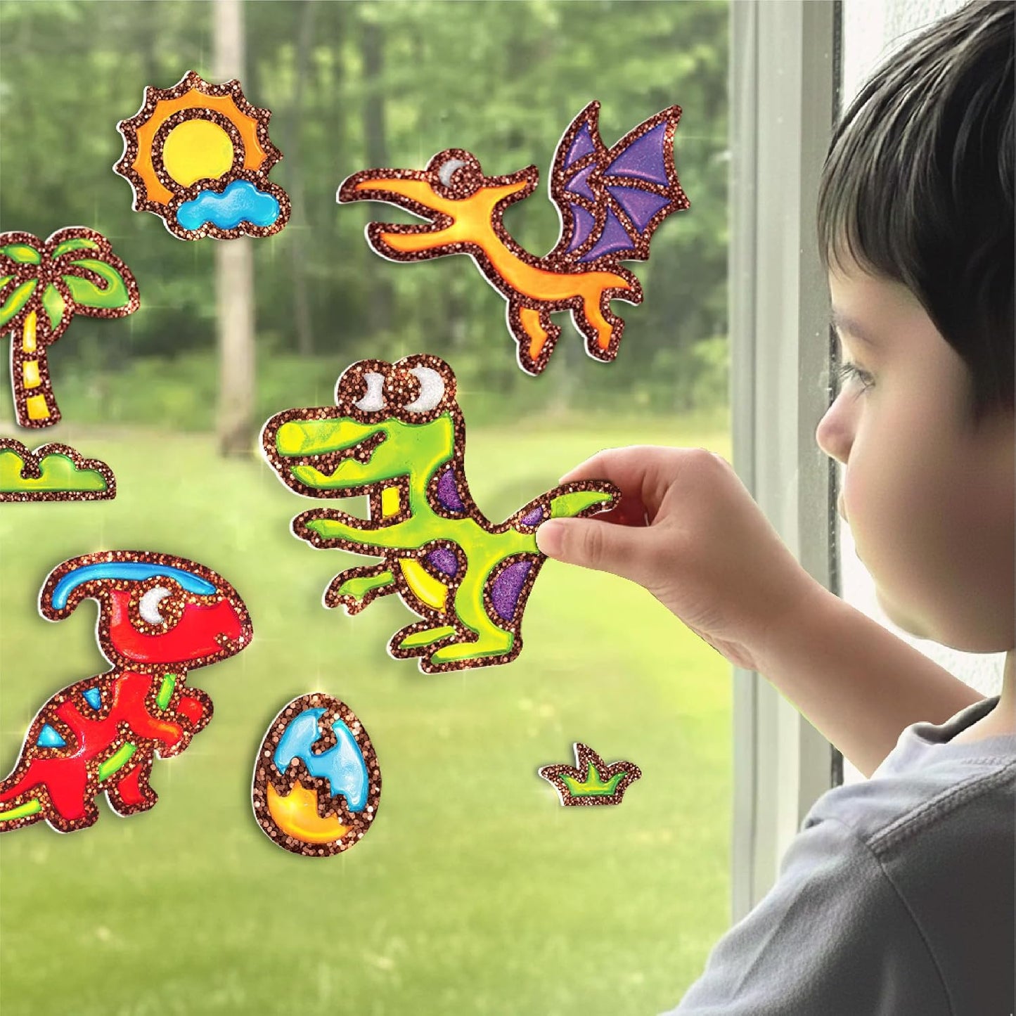 Imagimake DIY Dino Jelly Stickers | Art & Craft Kit for Kids Age 3+ | 25+ dino designs, 15 glass paint tubes & detail sticker sheet; paint, peel & stick glossy jelly stickers on glass