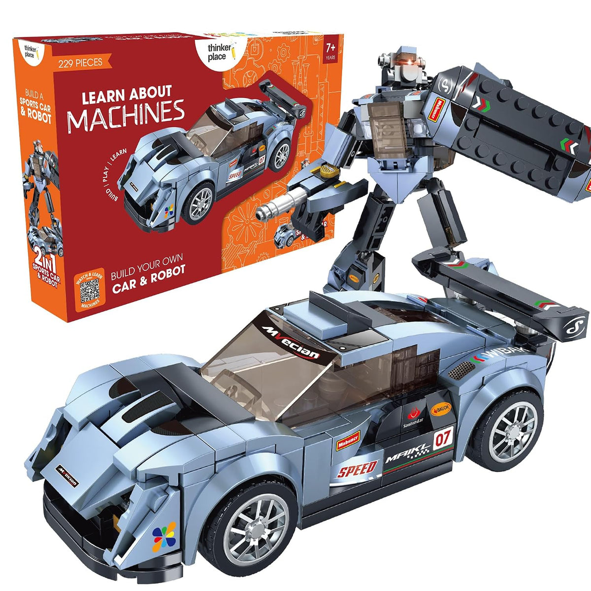 Cobalt Racer 2-in-1 Robot & Sports Car (229 Pieces) | Learn About Machines | Building Block Set for Kids Age 6+ | STEM Educational Toy | Build, Play & Learn | Science & Learning Toy