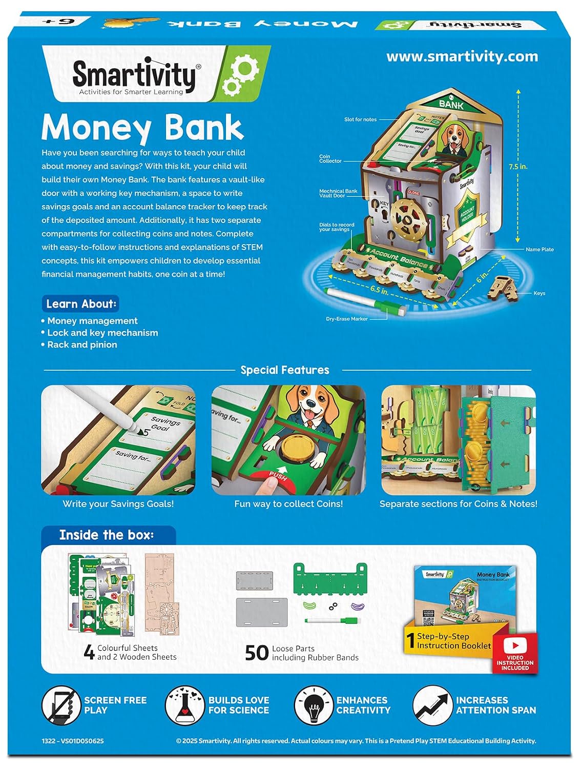 Smartivity DIY Piggy & Money Bank for Kids 6-12 Years | Smart Locking System with 2 Keys | Builds Savings Skills | Birthday Gift for Boys & Girls Ages 6-12 Years