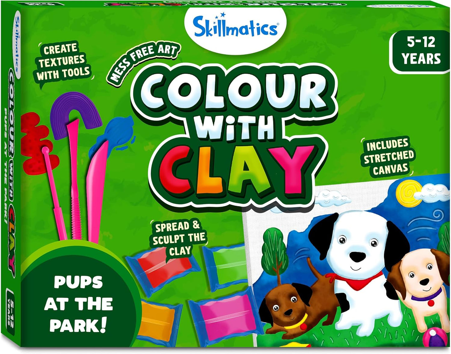 Skillmatics Art & Craft Kit - Colour with Clay, No Mess Art, Create a Clay Canvas of Pups at The Park, Gifts for Ages 5 to 12