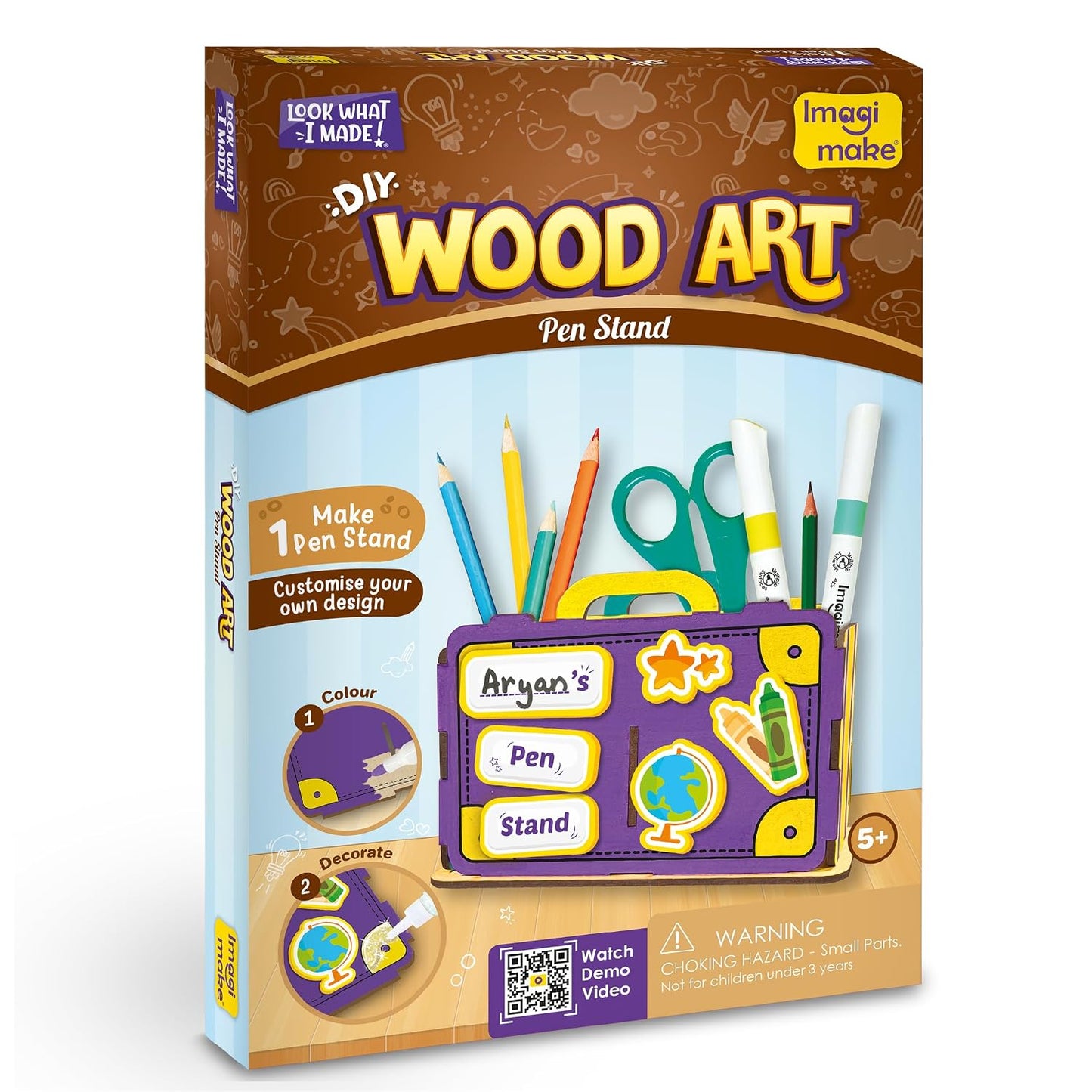 Imagimake DIY Wood Art Pen Stand | Make Customized Wooden Pen Stand | Colouring & Painting DIY Kit | Birthday Gift for Kids Age 5,6,7,8 | Art & Craft Kit for 6 Year Old Kids
