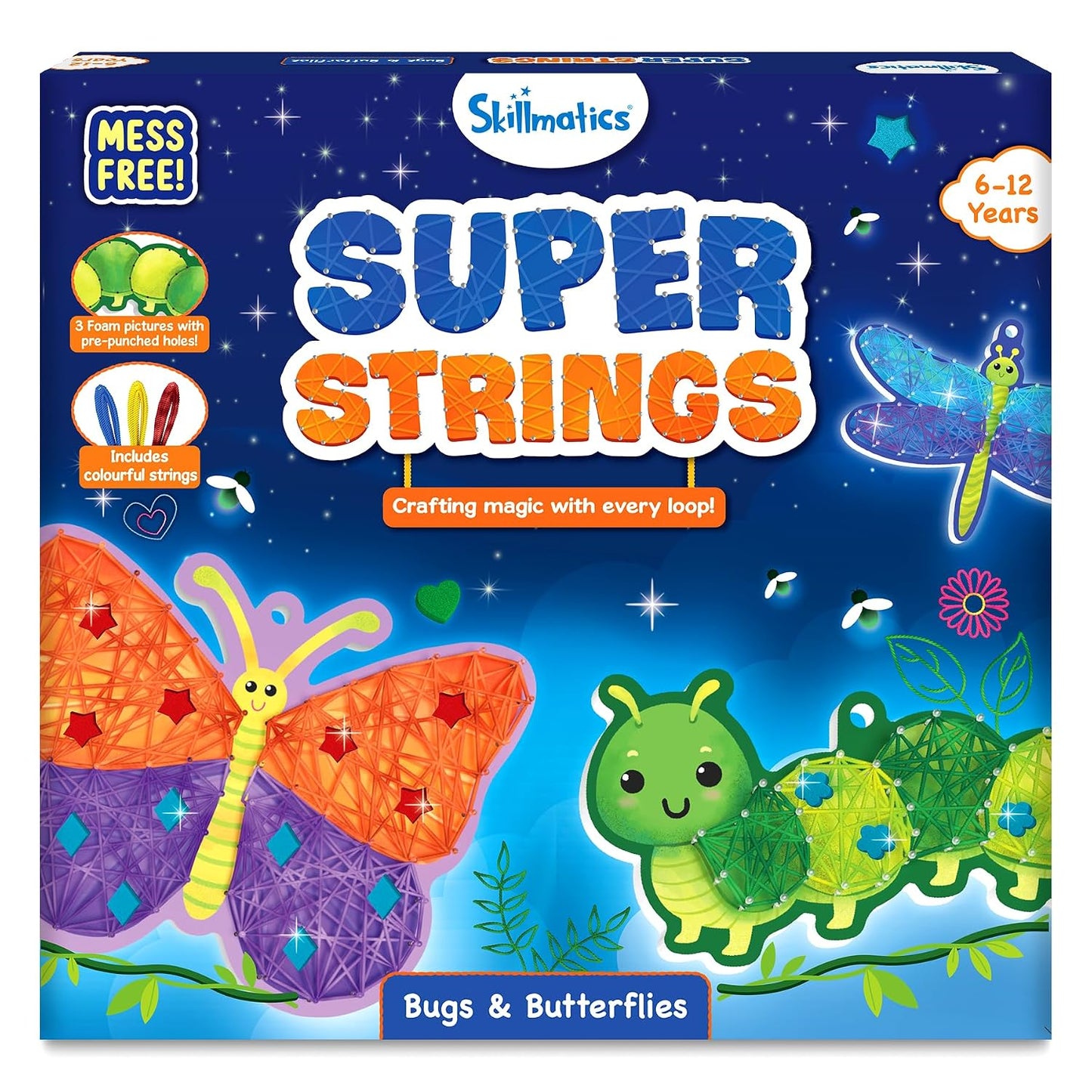 Skillmatics String Art Activity for Kids – Bugs & Butterflies | Mess-Free Art & Craft Kits & Supplies, DIY Decor & Creative Activity, Gifts for Girls & Boys Ages 6, 7, 8, 9, 10, 11, 12