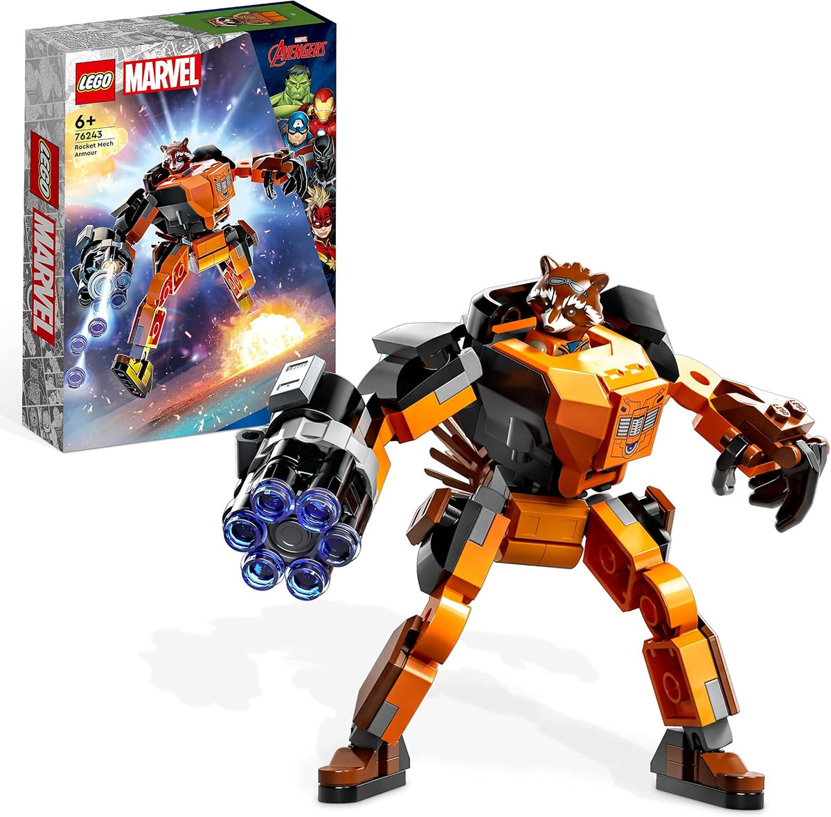 LEGO Marvel Rocket Mech Armour Set, Guardians of the Galaxy Racoon Buildable Action Figure Toy, Avengers Collectable Gift Idea for Kids 6 Plus Years Old 76243