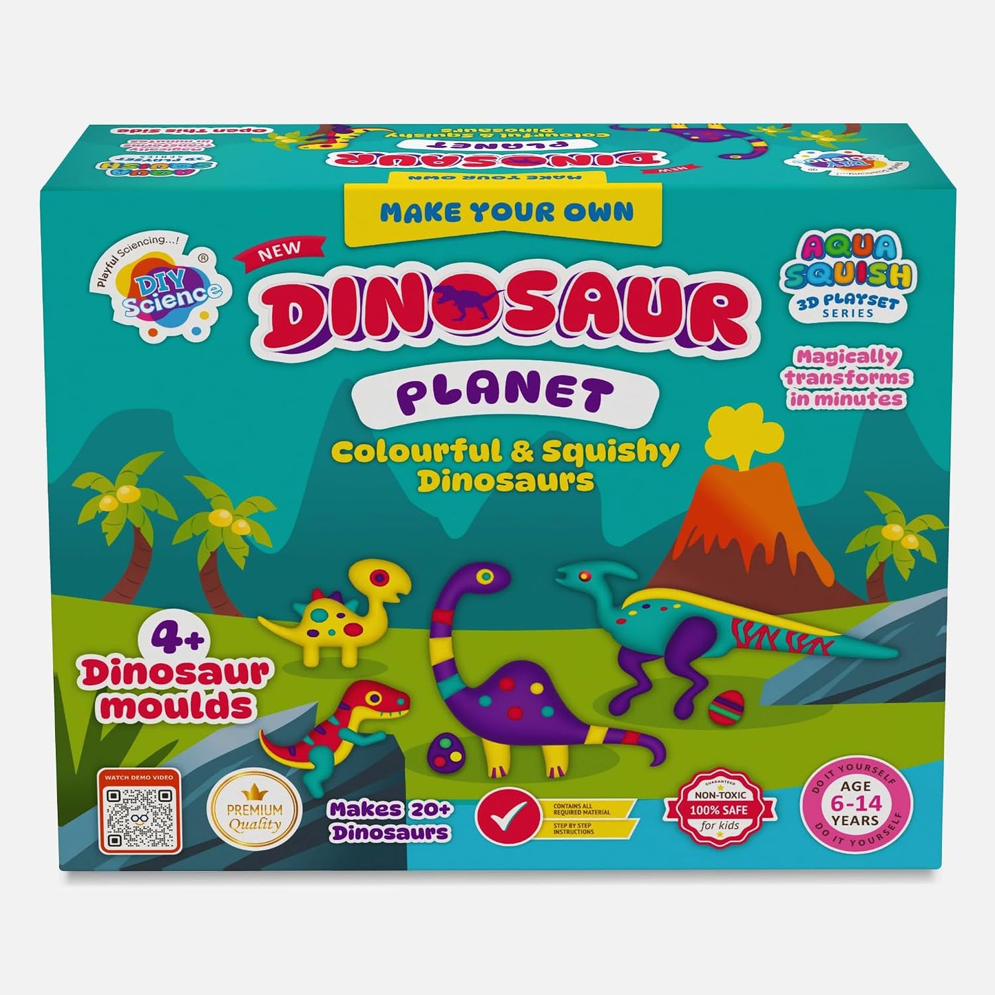 Aqua Squish Kit | Make 3D Colourful and Soft Squishy | Magic Water Elf Gel Toys for Girls and Boys (Dinosuar Planet)
