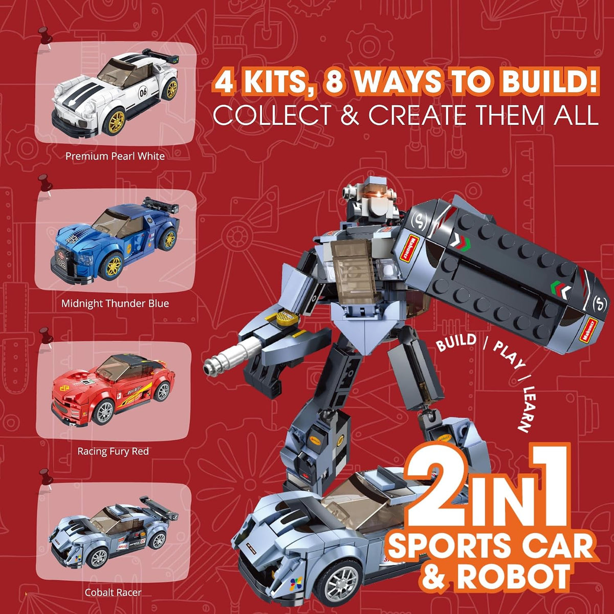 Cobalt Racer 2-in-1 Robot & Sports Car (229 Pieces) | Learn About Machines | Building Block Set for Kids Age 6+ | STEM Educational Toy | Build, Play & Learn | Science & Learning Toy