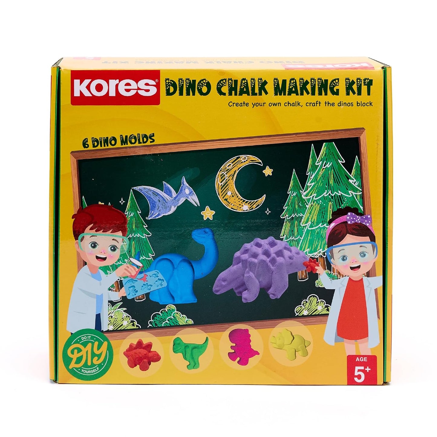 Kores Dino Chalk Making Kit | DIY Chalk Craft Set for Kids Age 5+ | Make 6 Colourful Dinosaur-Shaped Chalks | Fun Learning & Creative Activity | Safe, Non-Toxic STEM Toy for Boys & Girls