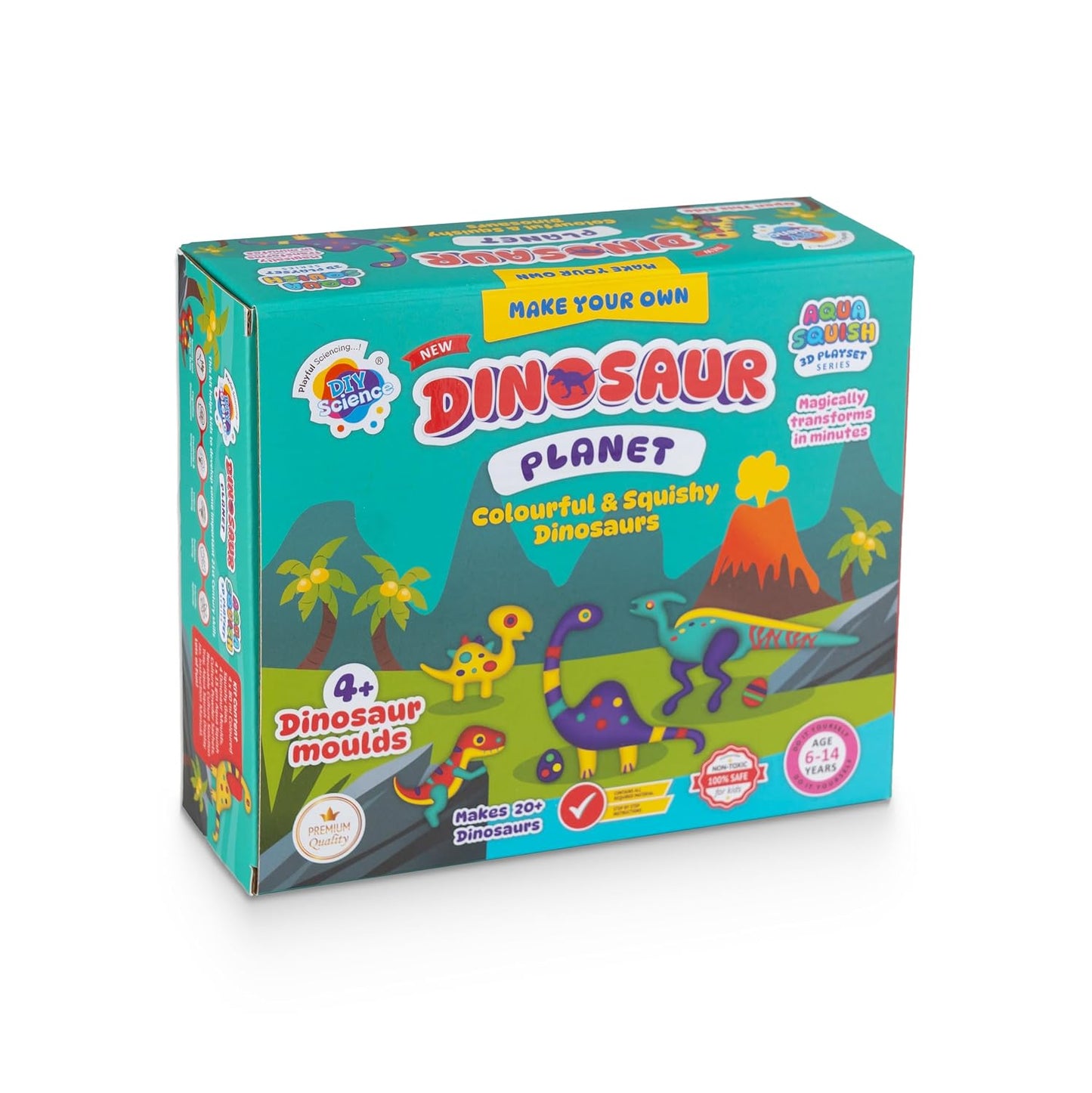 Aqua Squish Kit | Make 3D Colourful and Soft Squishy | Magic Water Elf Gel Toys for Girls and Boys (Dinosuar Planet)