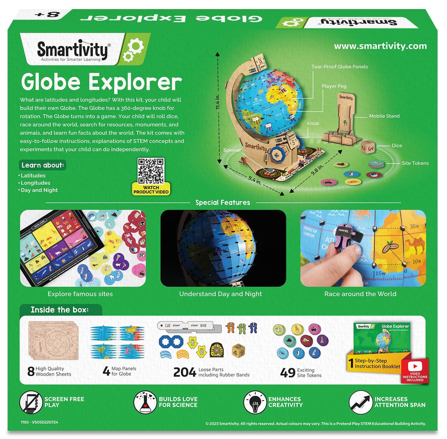 Smartivity Interactive Globe Model for Kids 8-14 Years | Build Your Own Globe with 1000+ Facts on Animals, Monuments & Places | Educational Birthday Gift for Kids