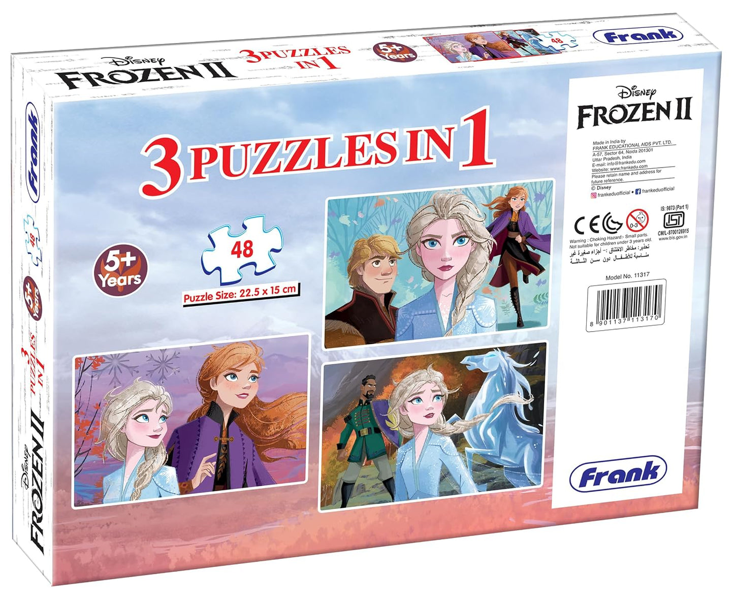Frank Disney Frozen II Jigsaw Puzzle (48 Pieces) – 3-in-1 Puzzle for Kids 5 Years & Above – Fun & Challenging Brain Booster Game for Enhanced Focus and Memory Skills – 11317