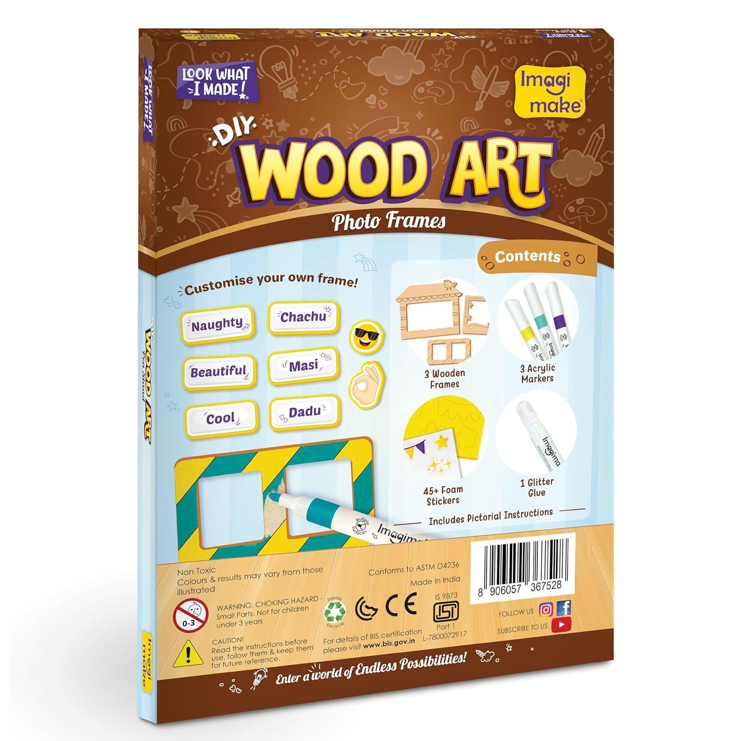 Imagimake DIY Wood Art Photo Frame | Make 3 Customized Photo Frames | Painting & Colouring Kit | Birthday Gift For Kids Age 5,6,7,8 | Toys For 6 Year Old Boy & Girl, Multicolor
