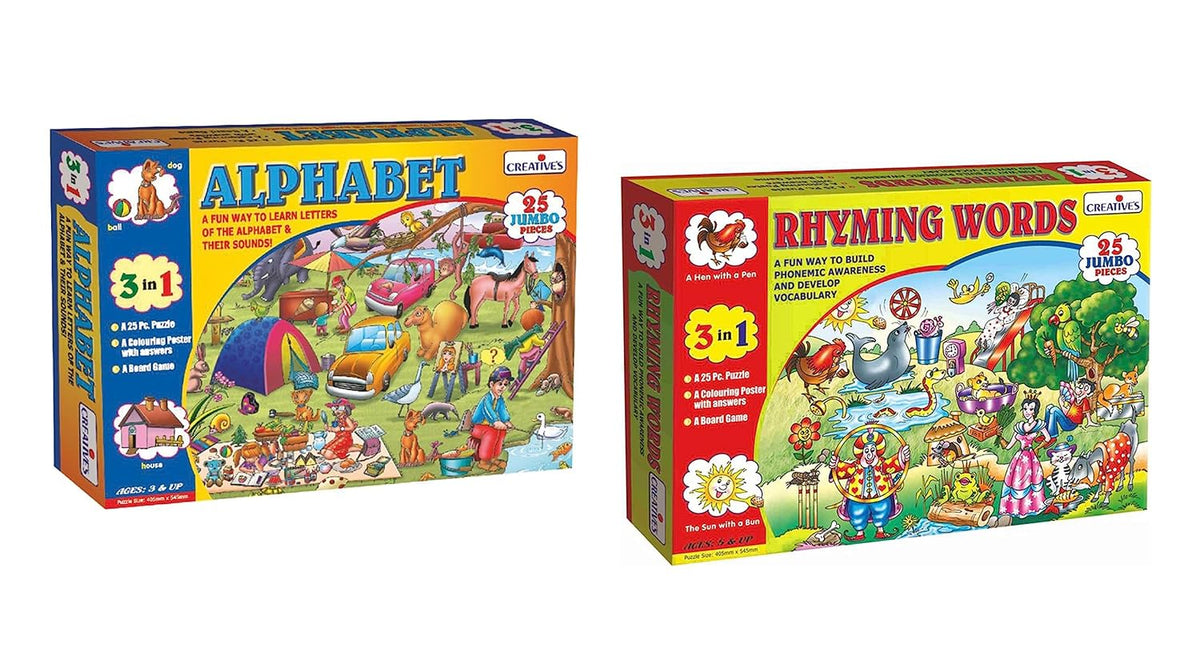 Creative's Combo Pack of 2 Box | Alphabet 3 in1 & Rhyming Words 3in1 | Early Learning | Alphabet & Rhyming Words Puzzles Game |Educational Games | Vocabulary Games | Gift Pack for Ages 3 & up