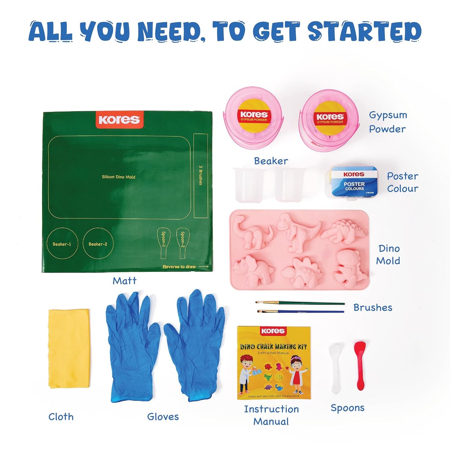 Kores Dino Chalk Making Kit | DIY Chalk Craft Set for Kids Age 5+ | Make 6 Colourful Dinosaur-Shaped Chalks | Fun Learning & Creative Activity | Safe, Non-Toxic STEM Toy for Boys & Girls