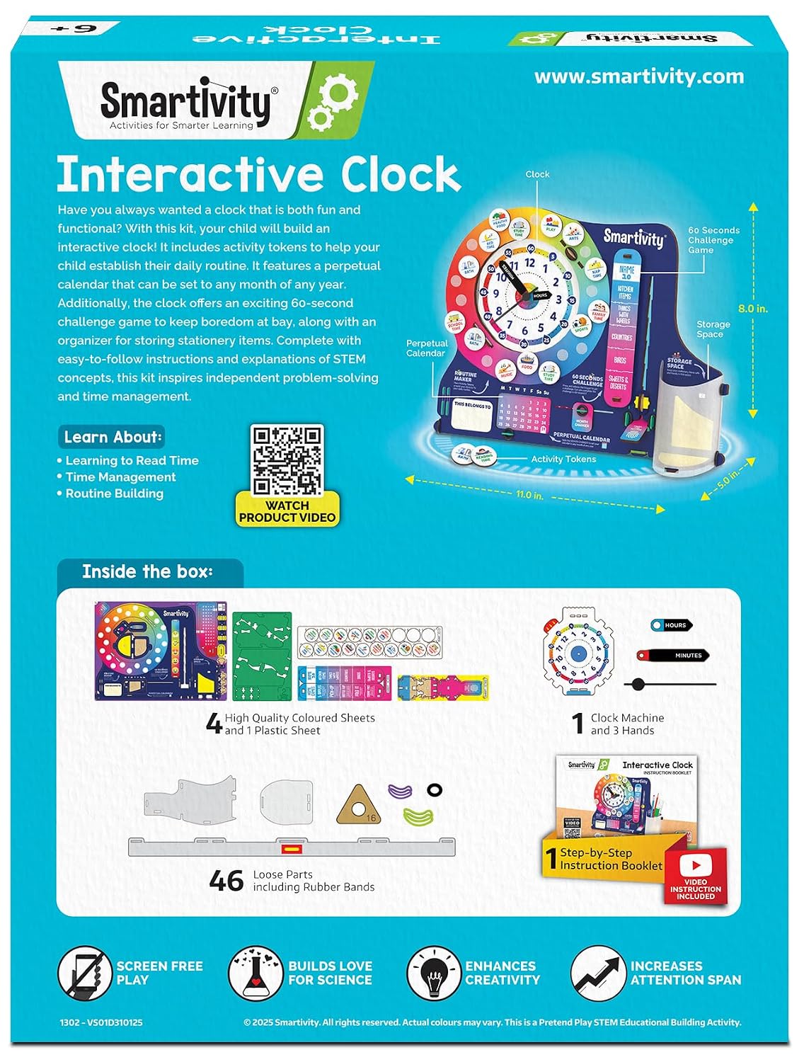Smartivity DIY Interactive Clock & Organiser for Kids 6-12 Years | Features an Infinity Calendar | Educational STEM Toy | Birthday Gift for Boys & Girls Ages 6-12 Years