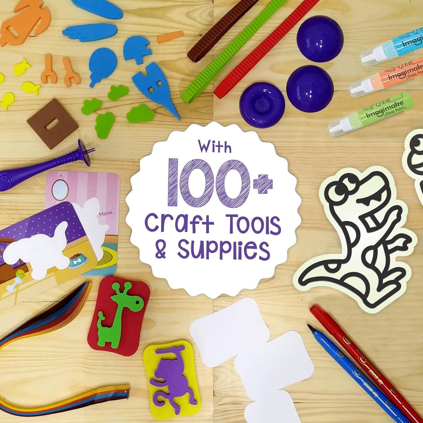 Imagimake 5-in-1 Awesome Craft Kit | Art & Craft Kit for Kids Age 5+ | 5 craft techniques—stamp art, jelly stickers, quilling, 3D paper & model making; 15+ projects, 100+ supplies