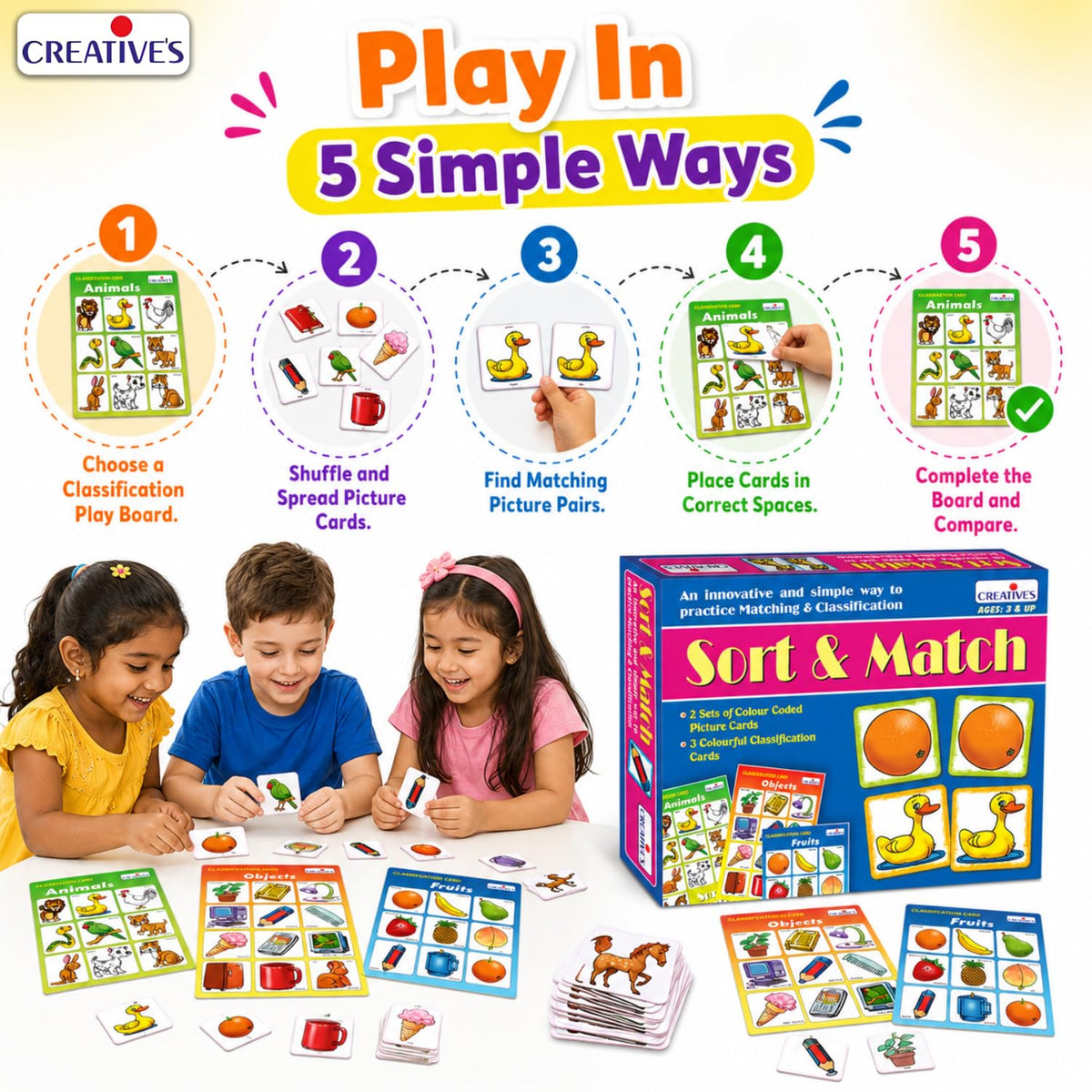 Creative’s Sort & Match | 31 Picture Pairs & Classification Boards | Memory & Sorting Game for Kids | Learn to Match, Group & Classify Everyday Objects | Educational Game for Ages 3+