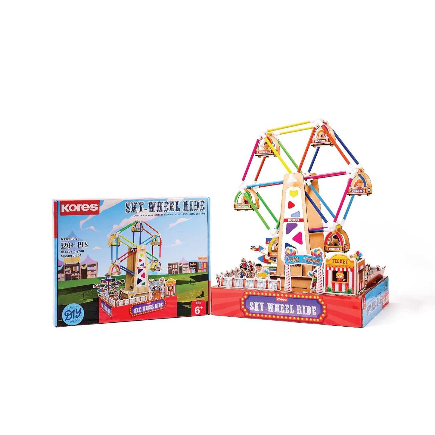 Kores Sky Wheel Ride Construction Toy Set | 120+ Pieces | DIY Ferris Wheel & Carnival Booths | STEM Building Toy for Kids Age 6+ | Creative Play & Skill Development