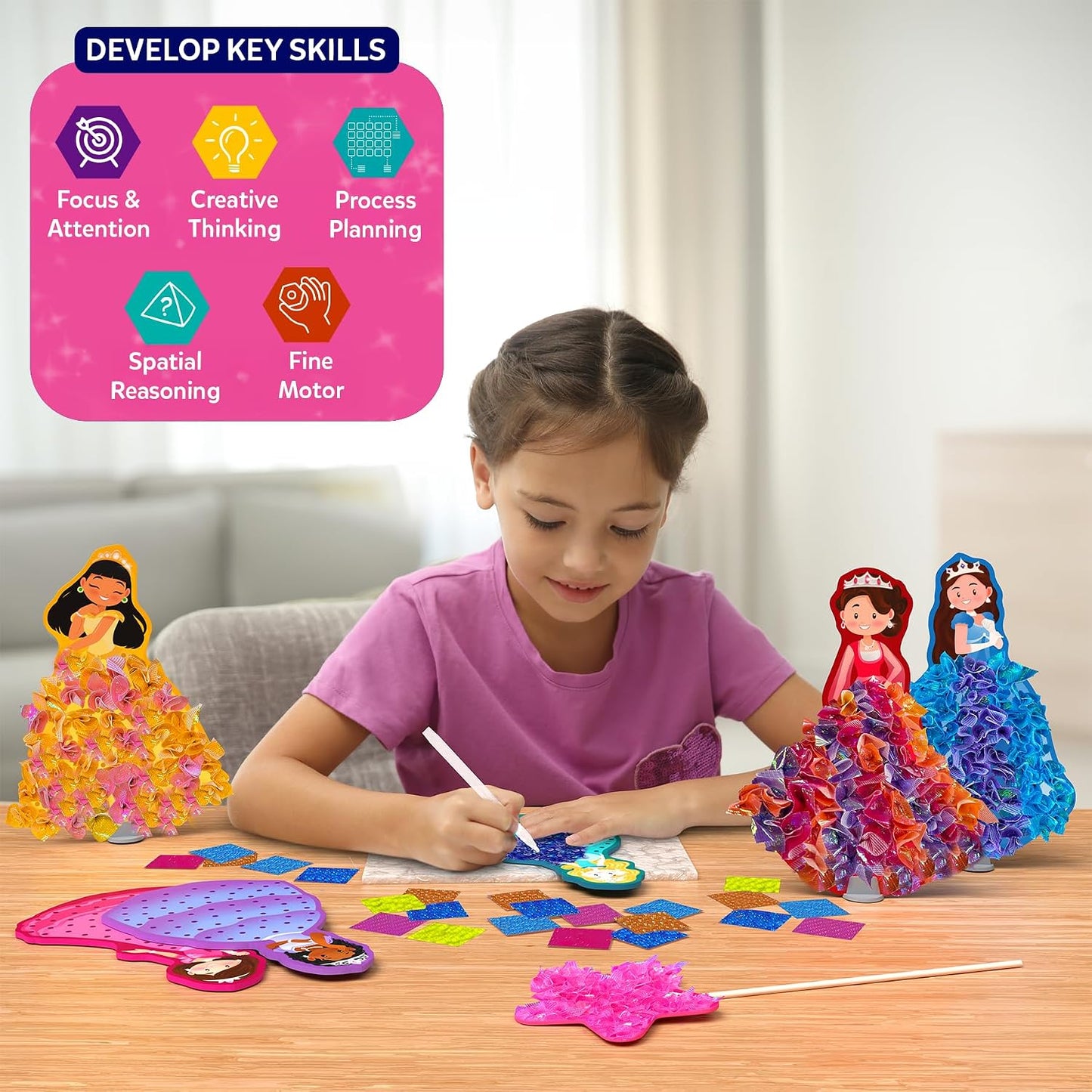 Skillmatics Poke-in Art – Magical Princesses, DIY Craft Kits | Mess-Free Creative Fun for Kids, Colourful Craft Activity, Gifts for Girls & Boys Ages 4, 5, 6, 7, 8, 9