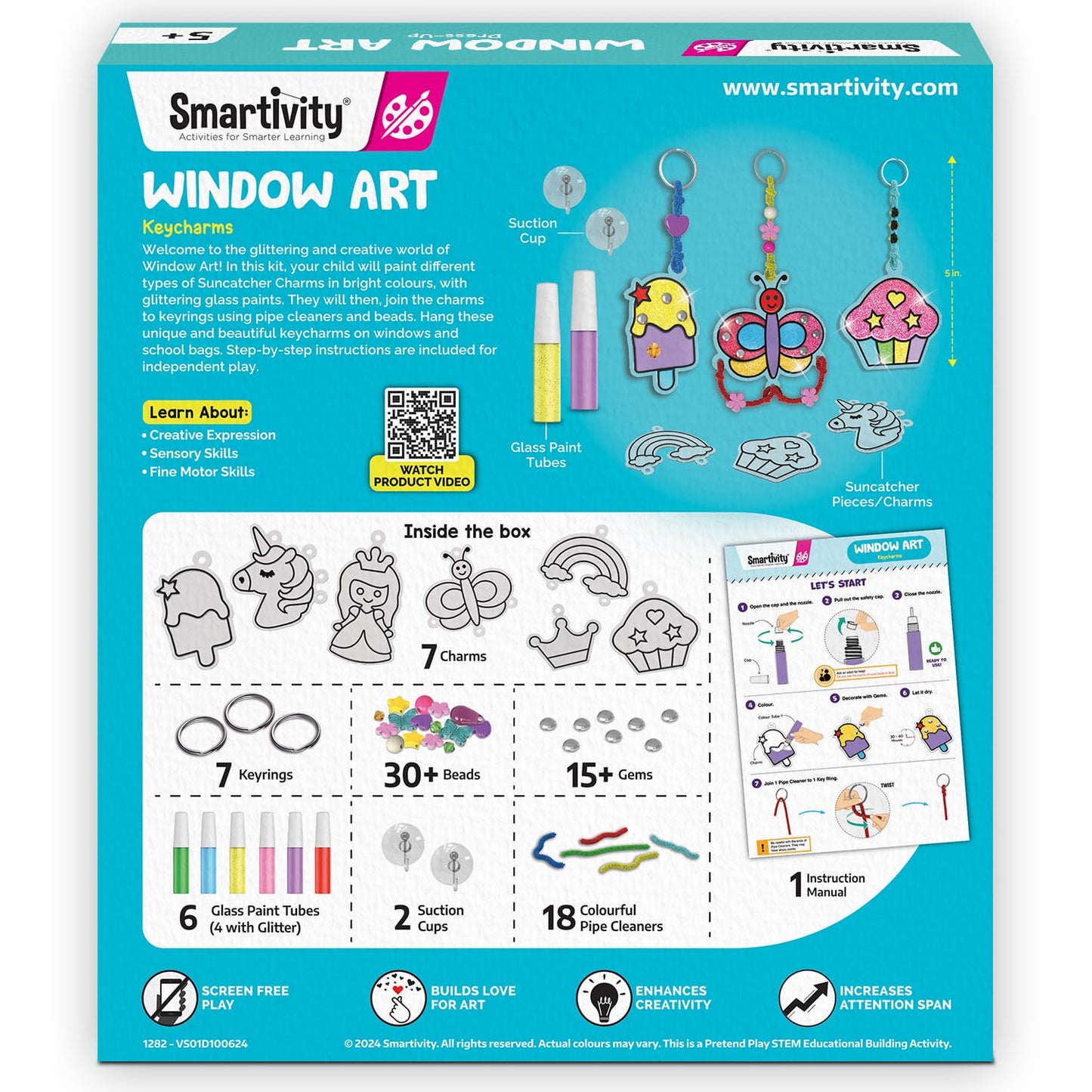 Smartivity Window Art Keycharms Glass Painting Kit for Girls 5-10 | Create Princess, Unicorn, Rainbow & Butterfly Sun Catchers | Craft Activity | Birthday Gift for Girls 5-10