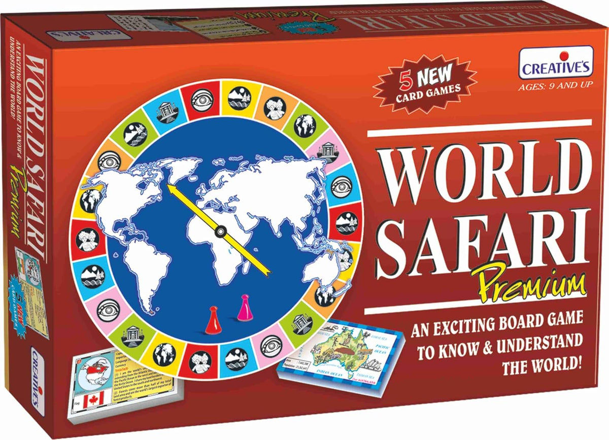 Creative's World Safari Premium Educational Geography Board Games for Kids Age 9+, World Map Quiz Game with 864 Questions & Answers Countries, Capitals & General Knowledge Learning Game 2-6 Players