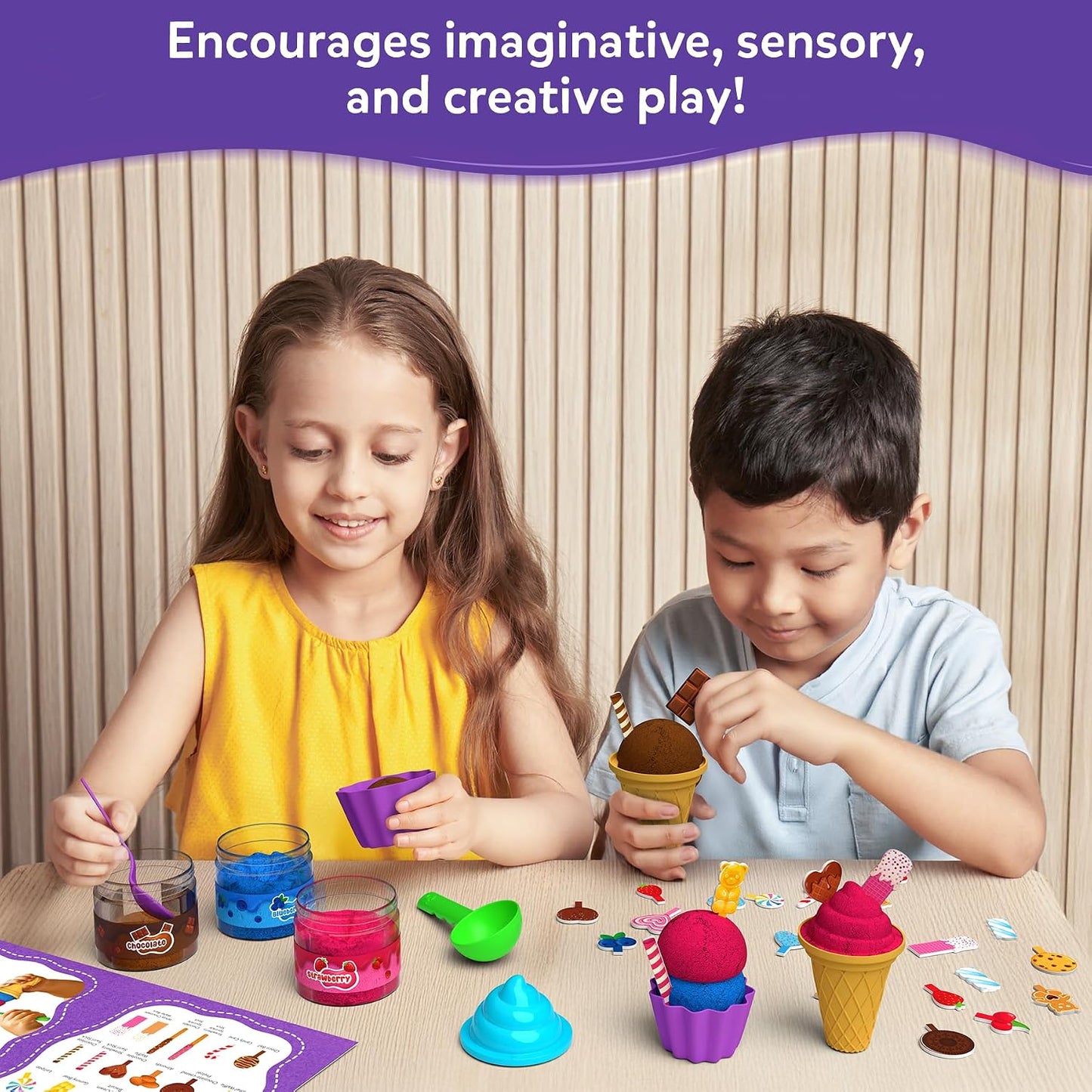 Skillmatics Sandeezy Pretend Play – Ice Cream Parlour, Mess-Free Sand Set | Sensory Toy with Moulds, Tools & Toppings for Kids, Non-Toxic, Indoor Activity, Screen-Free Gift for Ages 3, 4, 5, 6, 7