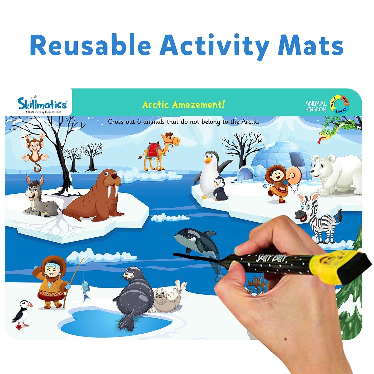 Skillmatics Educational Game - Animal Kingdom, Reusable Activity Mats With 2 Dry Erase Markers, Gifts For Ages 3 To 6, Kid