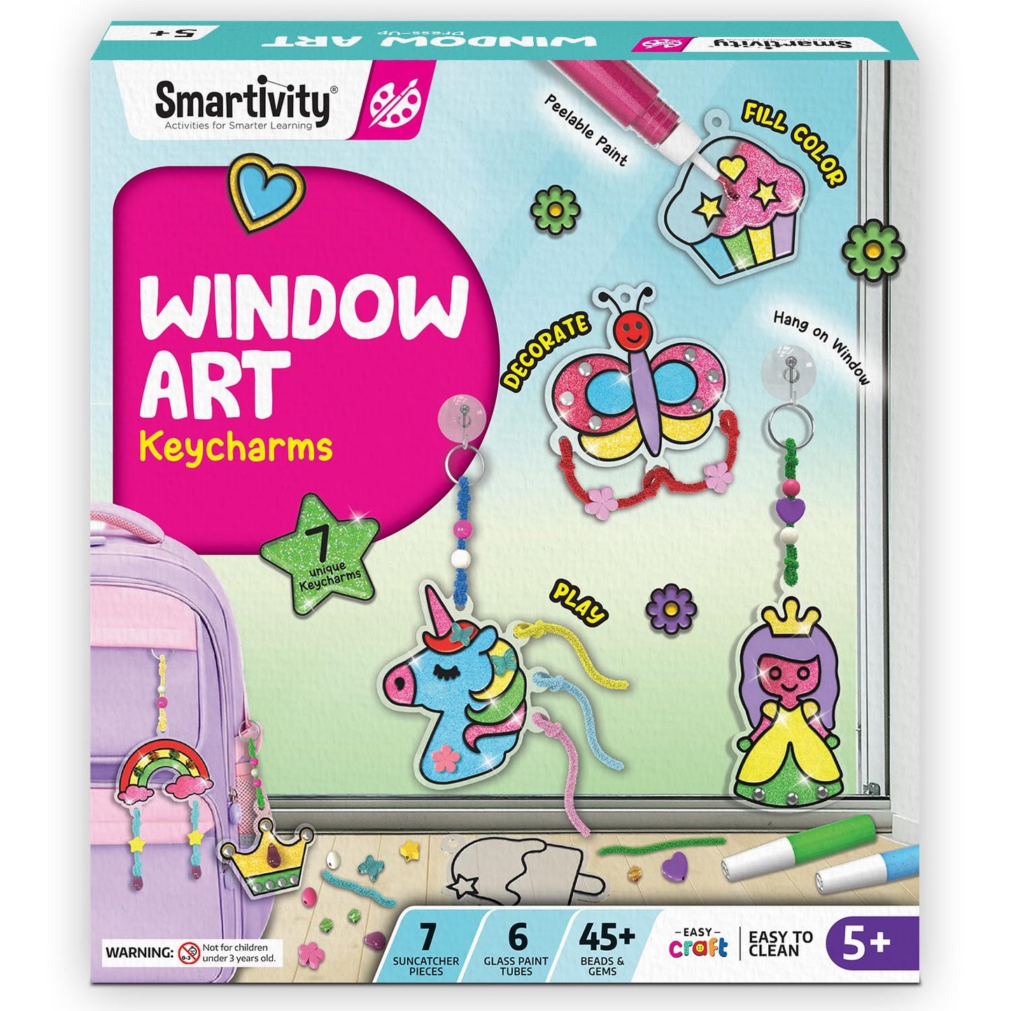 Smartivity Window Art Keycharms Glass Painting Kit for Girls 5-10 | Create Princess, Unicorn, Rainbow & Butterfly Sun Catchers | Craft Activity | Birthday Gift for Girls 5-10