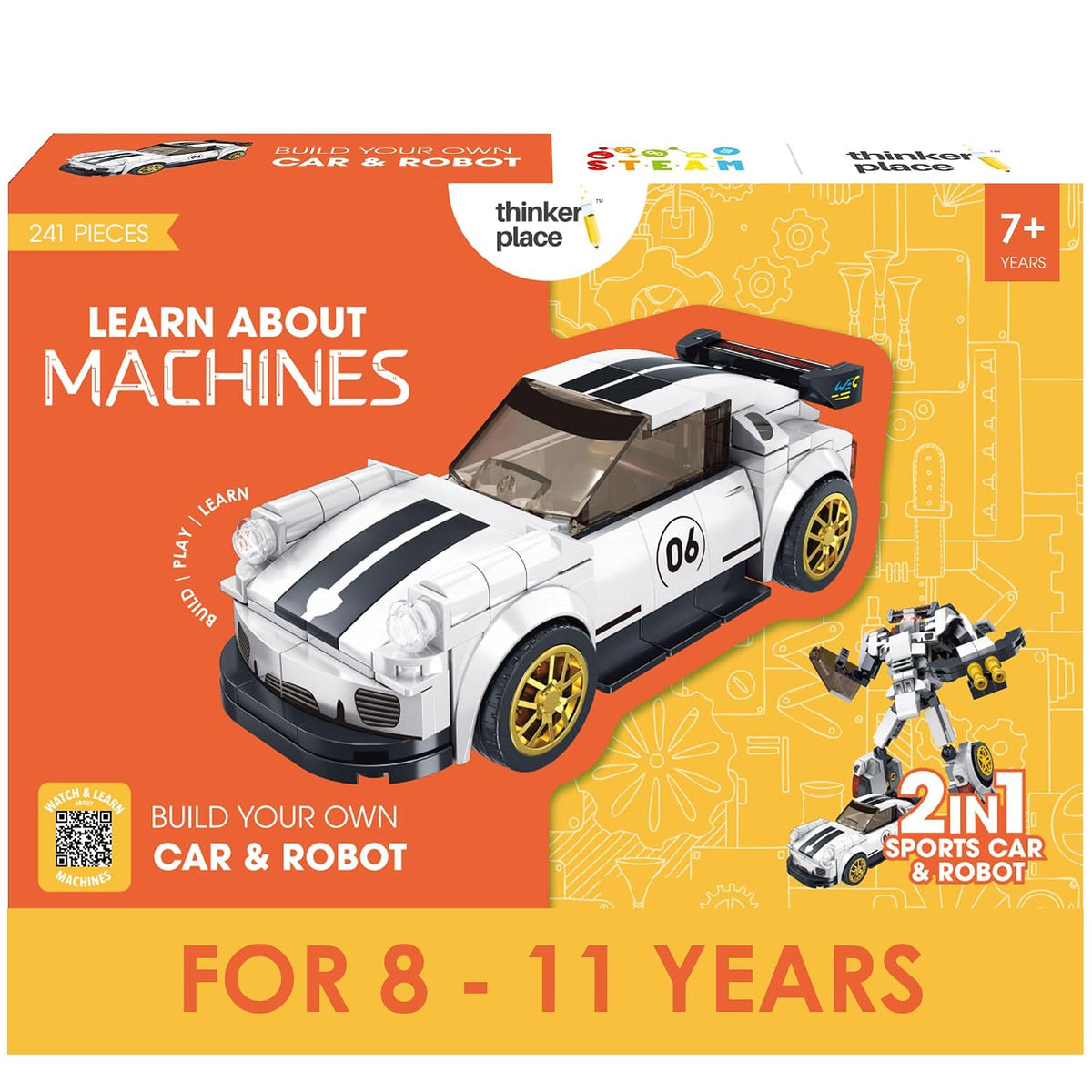 Premium Pearl White 2-in-1 Robot & Sports Car (241 Pieces) | Learn About Machines | Building Block Set for Kids Age 6+ | STEM Educational Toy | Build, Play & Learn
