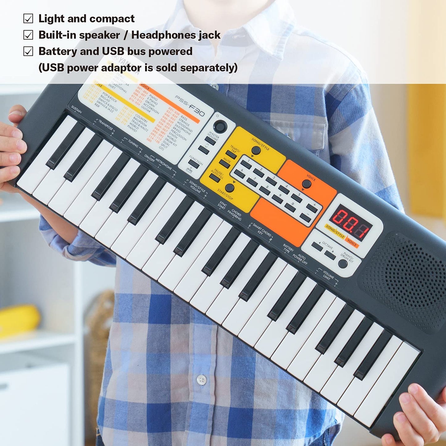 Yamaha PSS-F30 Portable Mini Keyboard – 37 Keys, Black, Built-in Rhythms, Songs & Smart Chord, Lightweight & Compact, Ideal for Kids & Beginner Musicians