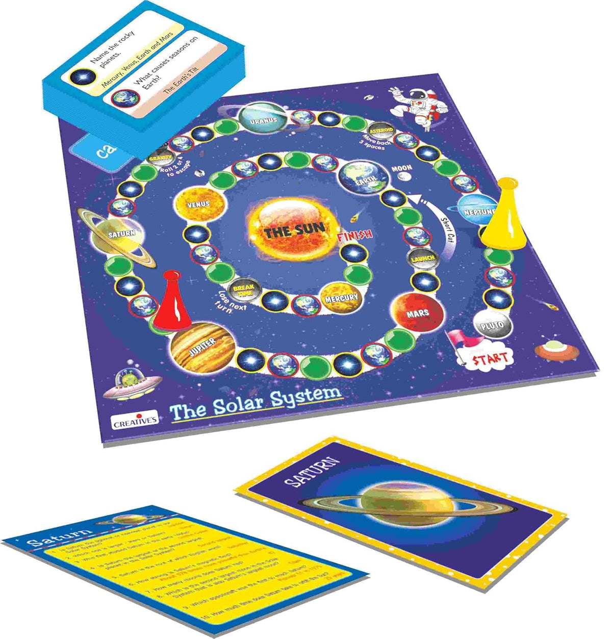 Creative's The Solar System Board Game, Planets Sun Moon Stars Quiz, 98 Question Cards, 2–4 Players, Space Science, STEM Learning Game, Ages 8 and Up