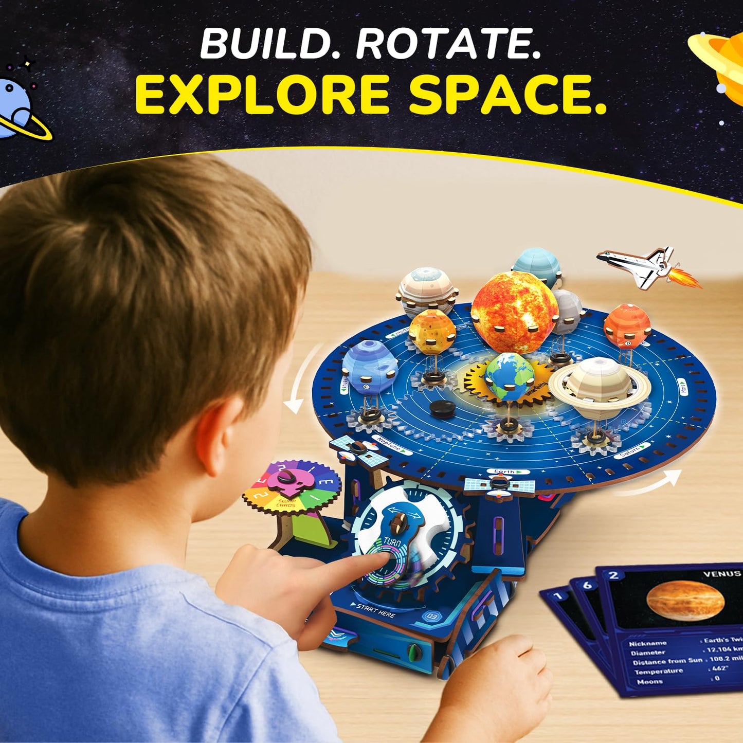 Smartivity DIY Solar System Kit - Gear-Driven Planet Model for Kids 8-14 | Build, Rotate & Explore the Planets | Learn Solar System & Science Facts | Birthday Gift for Boys & Girls 8-14 Years