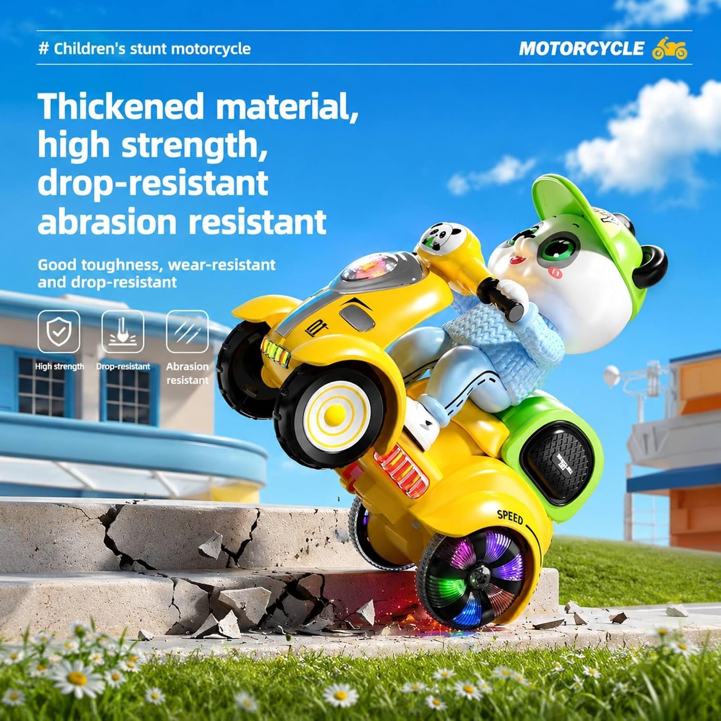 SHAKTISM Panda Musical Stunt Scooter Toy for Kids with Music, Flash Light & 360° Rotation | Battery Operated Musical Panda Scooter Toy with Universal Wheel Action | Fun Toy for Boys & Girls Age 3+