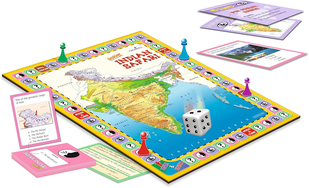 Creative's Indian Safari Junior, Geography Board Games for Kids Age 8+ Educational India Quiz Game, Learn Indian States, Capitals, Monuments & General Knowledge Screen Free Board Game for Family Night