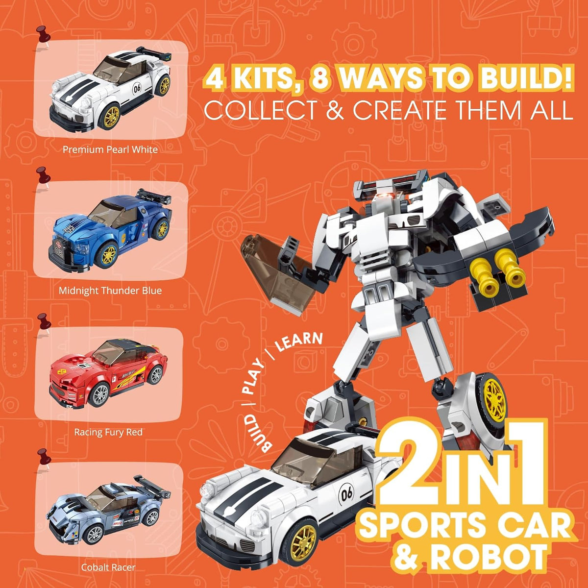Premium Pearl White 2-in-1 Robot & Sports Car (241 Pieces) | Learn About Machines | Building Block Set for Kids Age 6+ | STEM Educational Toy | Build, Play & Learn