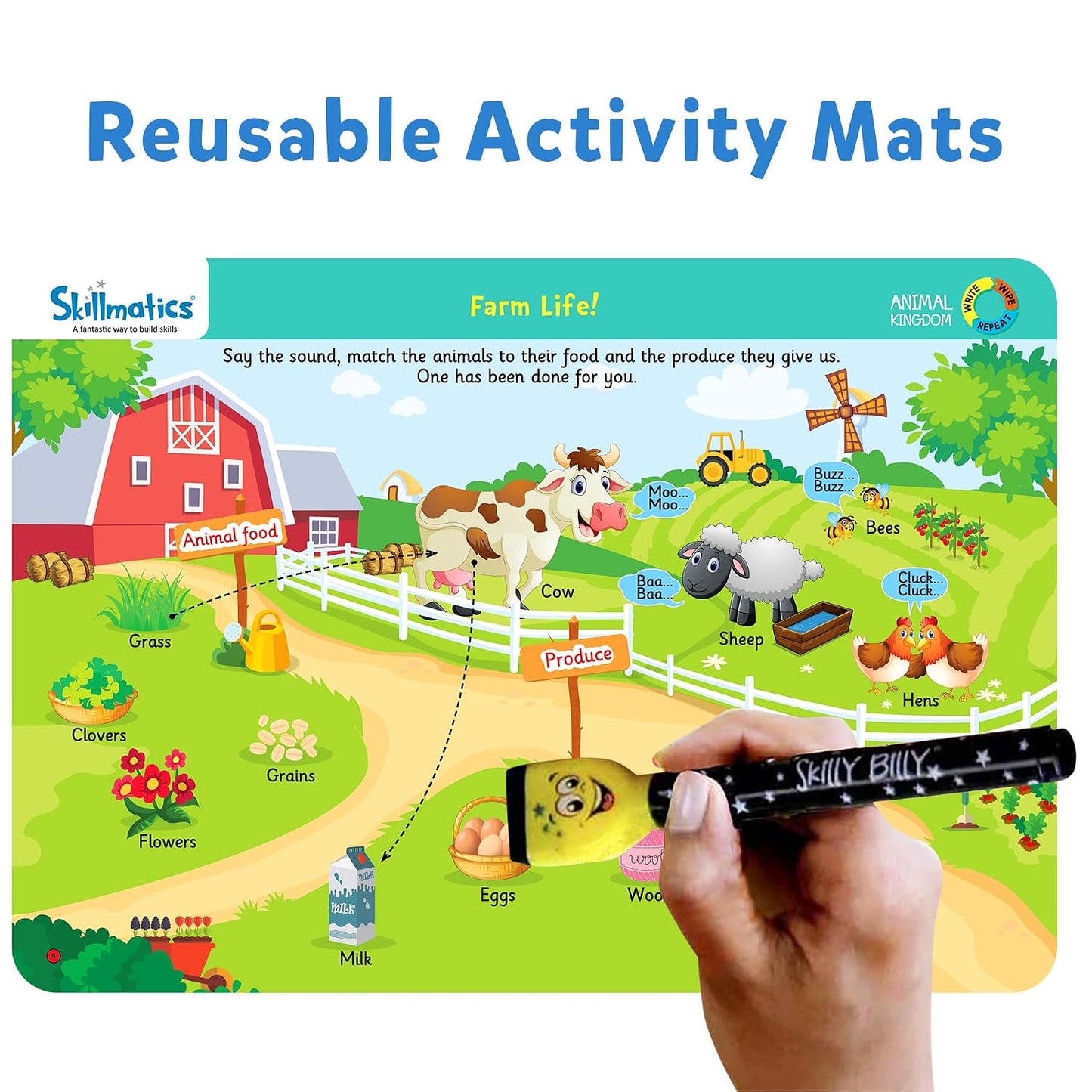 Skillmatics Educational Game - Animal Kingdom, Reusable Activity Mats With 2 Dry Erase Markers, Gifts For Ages 3 To 6, Kid