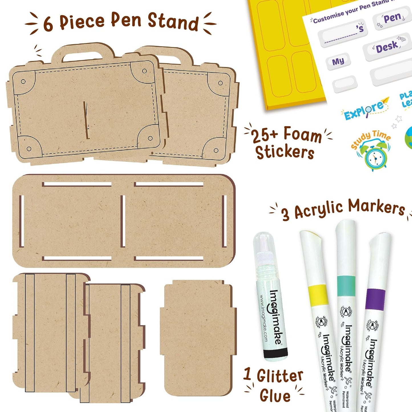 Imagimake DIY Wood Art Pen Stand | Make Customized Wooden Pen Stand | Colouring & Painting DIY Kit | Birthday Gift for Kids Age 5,6,7,8 | Art & Craft Kit for 6 Year Old Kids